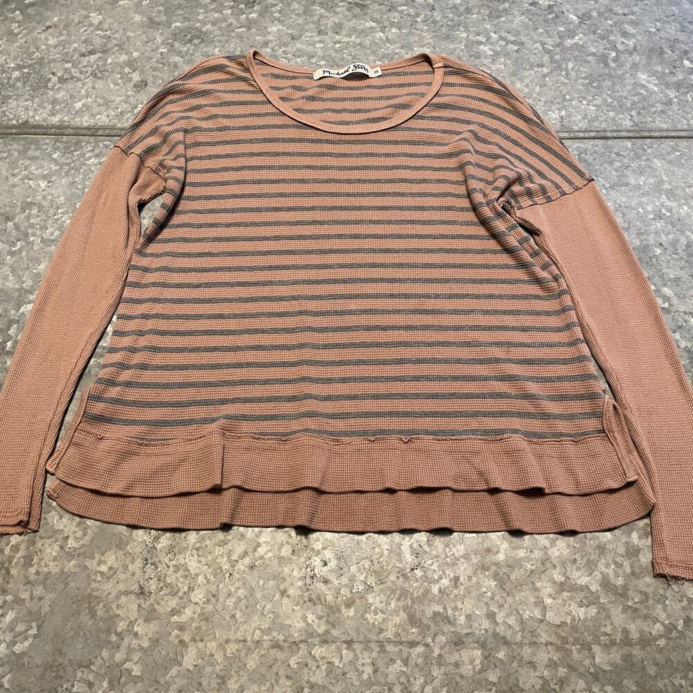 Vintage Y2K Michael Stars Striped Thermal Shirt Womens O/S USA Brown Long Sleeve